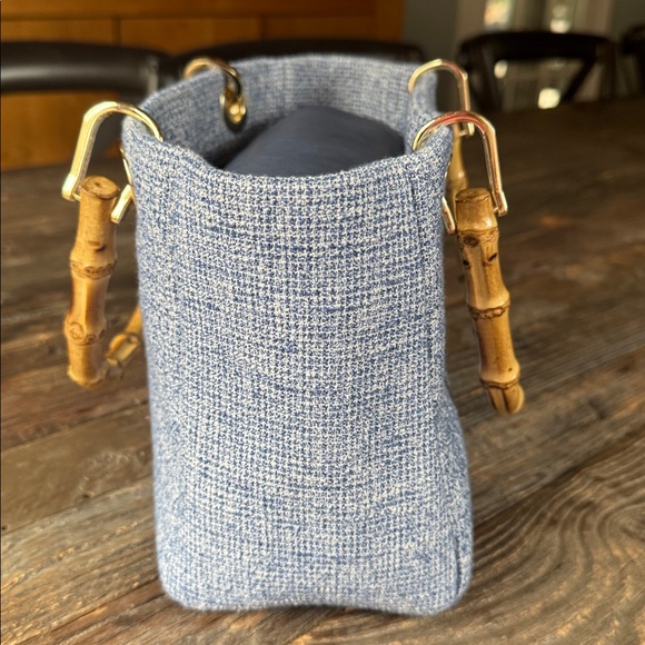 J. McLaughlin Cindy blue tweed bamboo handles handbag Like New - Picture 12 of 14